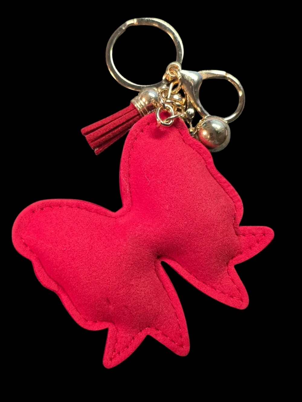 Red Crystal Bow Bag Charm Keychain with Tassel